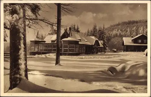 Ak Kaltenbronn Gernsbach im Murgtal Schwarzwald, Waldhaus Rote Lache, Winter