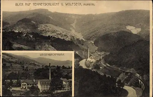 Ak Weisenbach im Murgtal Schwarzwald, Blick auf Tennetschlucht u. Wolfseck, Weisenbachfabrik