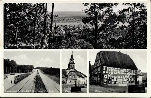 Ak Ober Rosbach am Taunus, Talblick zum Ort, Kirche, Rathaus, Reichsautobahn