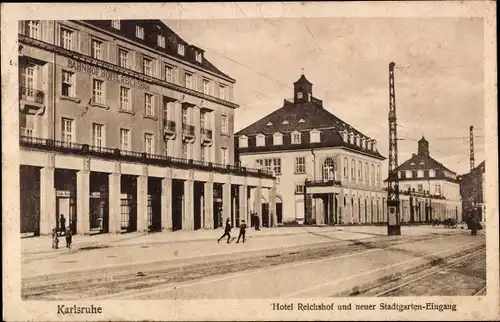 Ak Karlsruhe in Baden Württemberg, Hotel Reichshof, Stadtgarten, Eingang