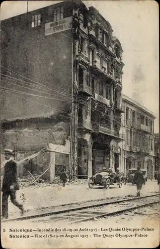 Ak Thessaloniki Griechenland, Incendie en 1917, Les Quais, Olympos Palace