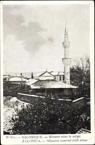 Ak Thessaloniki Griechenland, Minaret sous la neige, Minarett