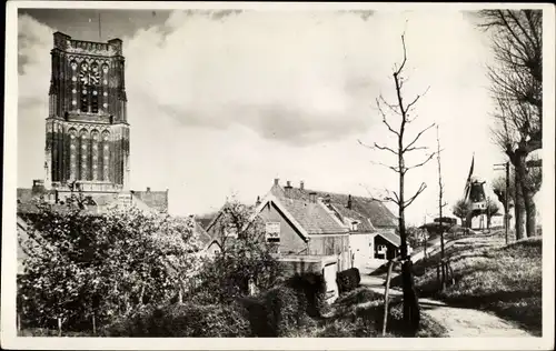 Ak Woudrichem Nordbrabant, Gezicht, Kirchturm, Mühle