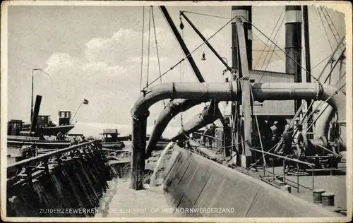 Ak Kornwerderzand Friesland Niederlande, Zuiderzeewerken, Aanleg Sluitsput, Bakkenzuiger