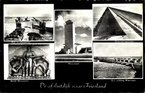 Ak Kornwerderzand Friesland Niederlande, De Afsuitsijk, Dijk in uitwatering, Sluizen, Monument