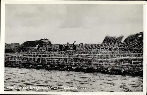 Ak Kornwerderzand Friesland Niederlande, Vlechten de Kragstukken v. d. Zuiderzeewerken, Deichbau