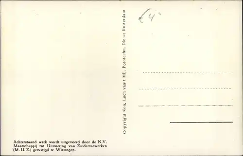 Ak Kornwerderzand Friesland Niederlande, Zuiderzeewerken, Aanleg Sluitsput 1927, Luftaufnahme KLM