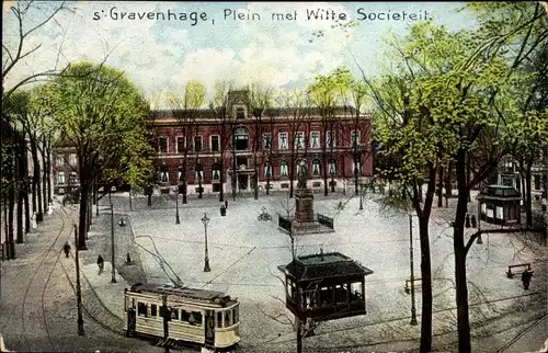 Ak 's Gravenhage Den Haag Südholland, Plein met Witte Societeit, Straßenbahn