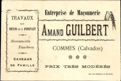 Ak Commes Calvados, Entreprise de Maconnerie, Amand Guilbert, Prix trex Moderes