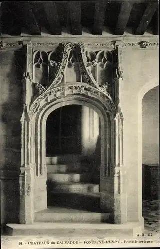 Ak Fontaine Henry Calvados, Chateau, Porte interieure
