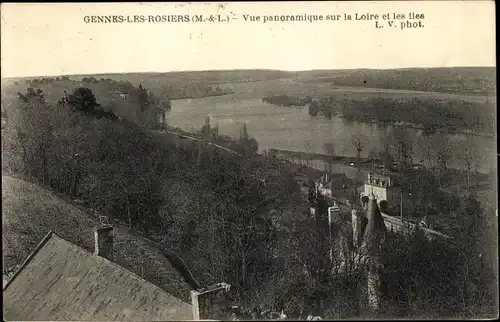 Ak Gennes les Rosiers Maine et Loire, Vue panoramique sur la Loire et les Iles