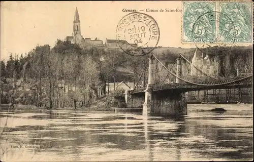 Ak Gennes Maine et Loire, Coteau de Saint Eusèbe, Brücke, Fluss