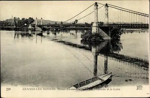 Ak Gennes les Rosiers Maine et Loire, Le Pont Suspendu, La Loire