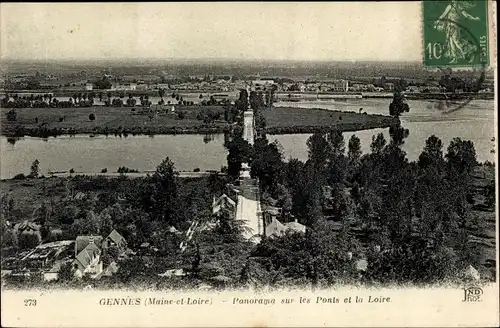 Ak Gennes Maine et Loire, Panorama sur les Ponts et la Loire