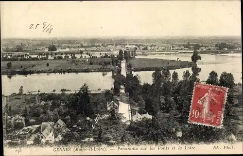 Ak Gennes Maine et Loire, Panorama sur les Ponts et la Loire