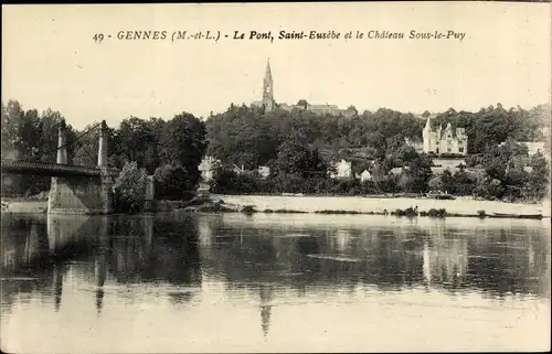 Ak Gennes Maine et Loire, Le Pont, Saint Eusebe et le Chateau Sous le Puy