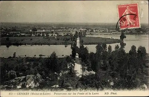 Ak Gennes Maine et Loire, Panorama sur les Ponts et la Loire