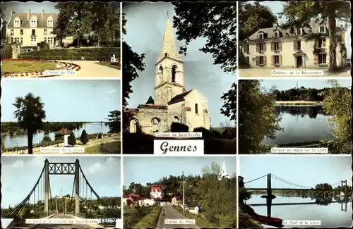 Ak Gennes Maine et Loire, Le Pont, La Loire, L'Hotel de Ville, Clocher de Saint Eusebe