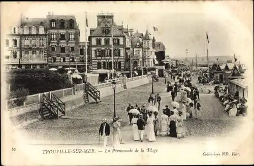 Ak Trouville sur Mer Calvados, La Promenade de la Plage