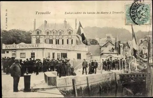 Ak Trouville sur Mer Calvados, Embarcadere bateau du Havre a Trouville, Cie. Normande de Navigation