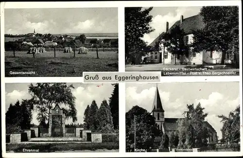 Ak Eggeringhausen Borchen Nordrhein Westfalen, Ehrenmal, Bäckerei Gasthof, Kirche