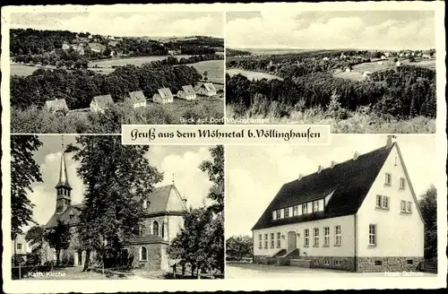 Ak Völlinghausen Möhnesee in Westfalen, Gesamtansicht, Kath. Kirche, Neue Schule