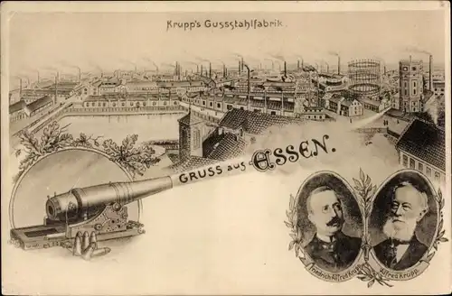 Ak Essen im Ruhrgebiet, Krupps Gussstahlfabrik, Friedrich Alfred Krupp, Afred Krupp, Kanone