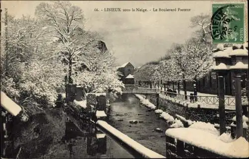 Ak Lisieux Calvados, Le Boulevard Pasteur sous la Neige, Winter