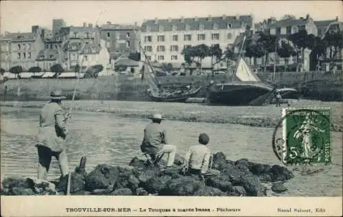 Ak Trouville sur Mer Calvados, La Touques a maree basse, Pecheurs