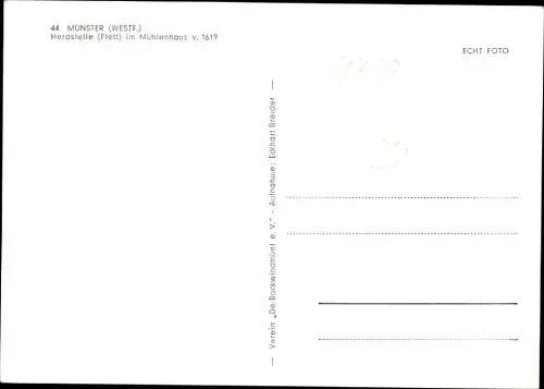 Ak Münster in Westfalen, Herdstelle, Flett im Mühlenhaus v. 1619