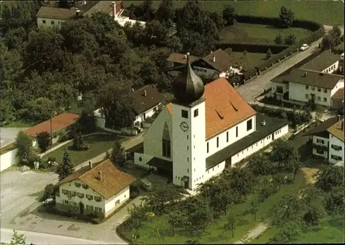 Ak Bad Feilnbach in Oberbayern, Pfarrkirche Herz Jesu, Vogelschau