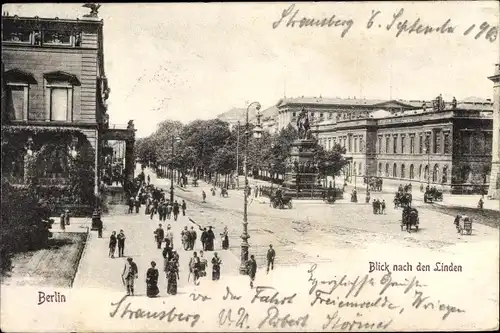 Ak Berlin Mitte, Blick nach den Linden, Denkmal