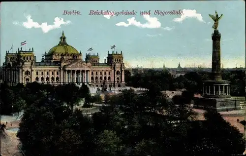 Ak Berlin Mitte, Reichstagsgebäude und Siegessäule
