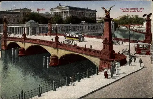 Ak Berlin Mitte, Nationalgalerie und Friedrichsbrücke