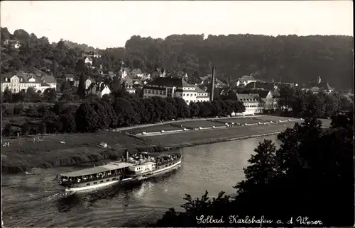 Ak Bad Karlshafen an der Weser, Salondampfer, Wald, Ort