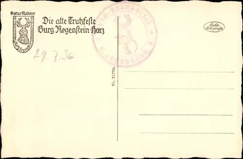 Ak Blankenburg am Harz, Burgruine Regenstein