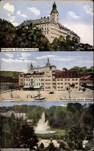 Ak Rudolstadt in Thüringen, Schloss Heidecksburg, Rathaus, Markt, Bahnhofsanlagen