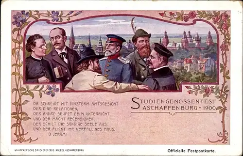 Künstler Ak Aschaffenburg Unterfranken Bayern, Studiengenossenfest 1900