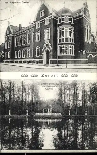 Ak Zerbst in Anhalt, Gasthaus von Rephun's Garten, Großer Teich