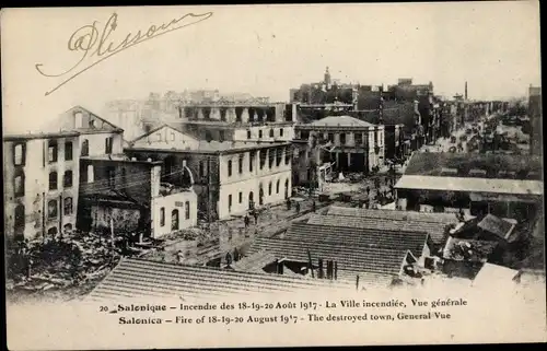 Ak Thessaloniki Saloniki Griechenland, Incendie des 19 - 20 Aout 1917, La Ville incendiee