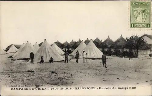 Ak Thessaloniki Griechenland, Un coin du Campement, Campagne d'Orient 1914-1916