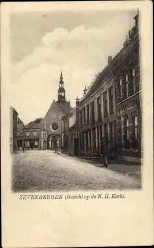 Ak Zevenbergen Nordbrabant, Gezicht op de N. H. Kerk, Straßenpartie