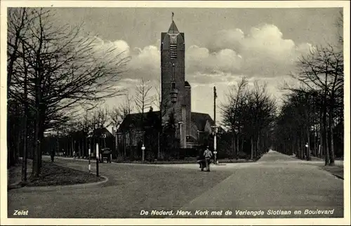 Ak Zeist Utrecht Niederlande, De Nederd. Herv. Kerk met de Verlengde Slotlaan en Boulevard