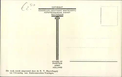 Ak Kornwerderzand Friesland Niederlande, Aanleg Sluitsput 1927, Fliegeraufnahme KLM