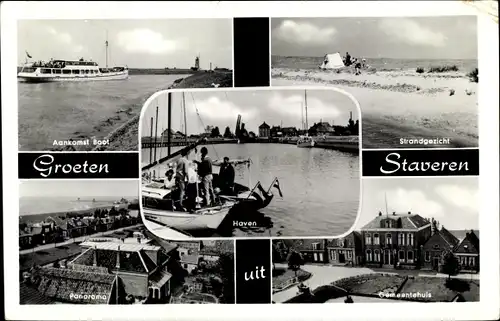 Ak Stavoren Friesland, Aankomst Boot, Strandgezicht, Panorama, Gemeentehuis, Haven