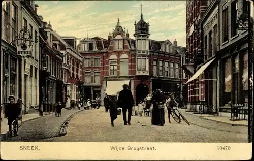 Ak Snits Sneek Friesland Niederlande, Wijde Brugstraat, Geschäfte, Apotheke