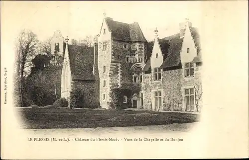 Ak Le Plessis-Macé Maine-et-Loire, Château, Vue de la Chapelle et du Donjon