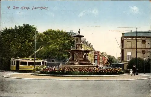 Ak Den Haag Südholland Niederlande, Bankaplein, Straßenbahn