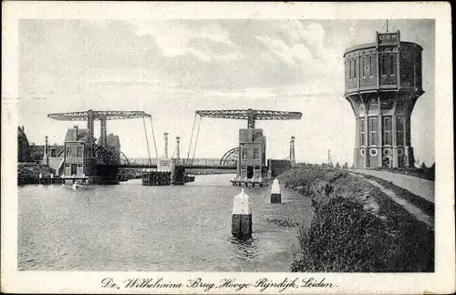 Ak Leiden Südholland Niederlande, De Wilhelmina Brug, Hooge Rijndijk, Watertoren