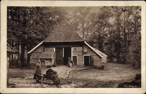 Ak Twente Overijssel Niederlande, Twentsch Landschap, Bauernhaus, Bäuerin